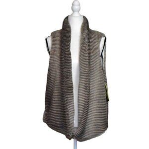 Multiples Faux Fur Striped Drapey Open Front Vest Brown Taupe Gray Cream…